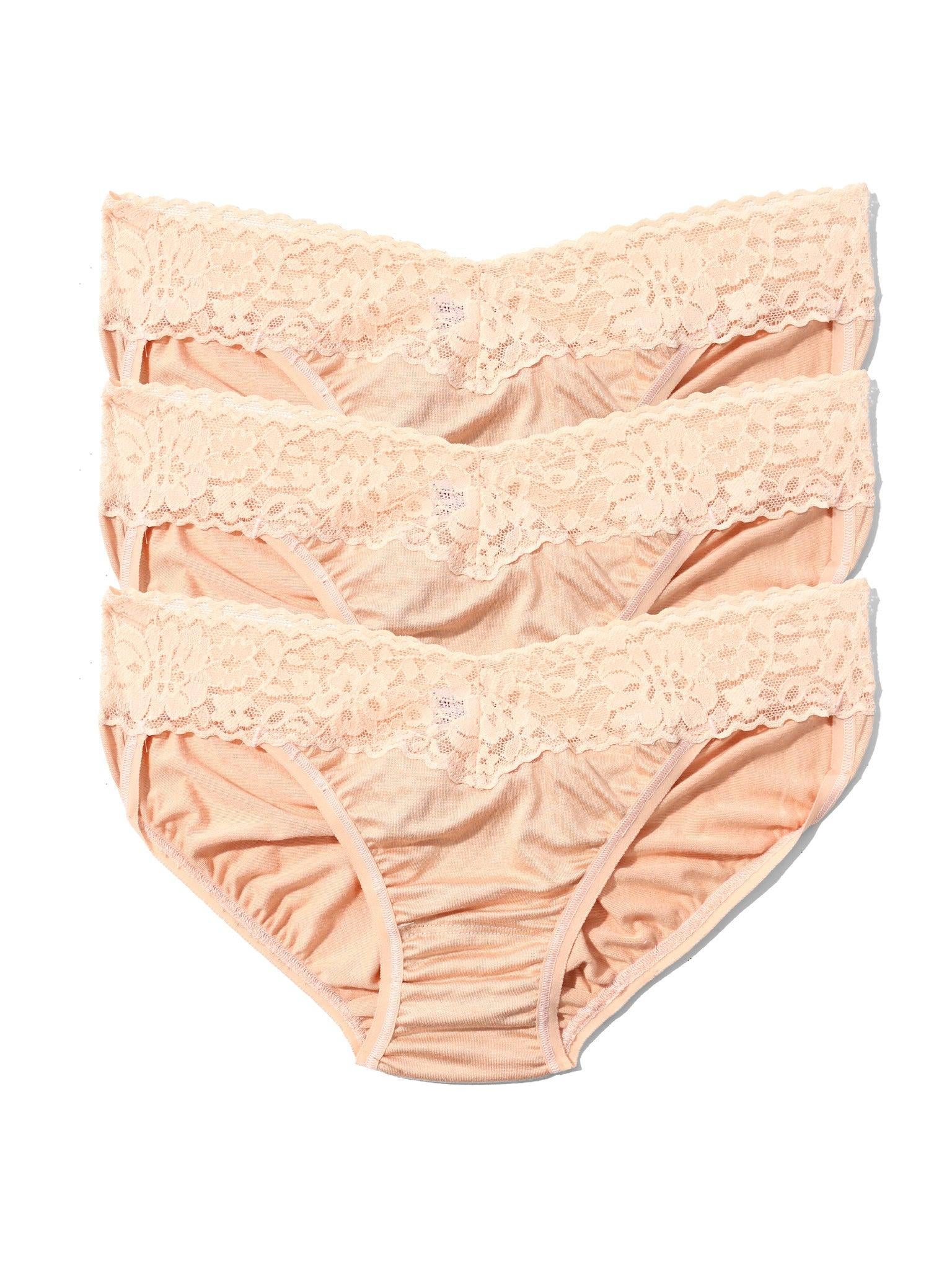 DreamEase™ V-kini 3 Pack in Chai - Flat Lay, Tencel Modal Bikini Panties with Lace Waistband | Hanky Panky