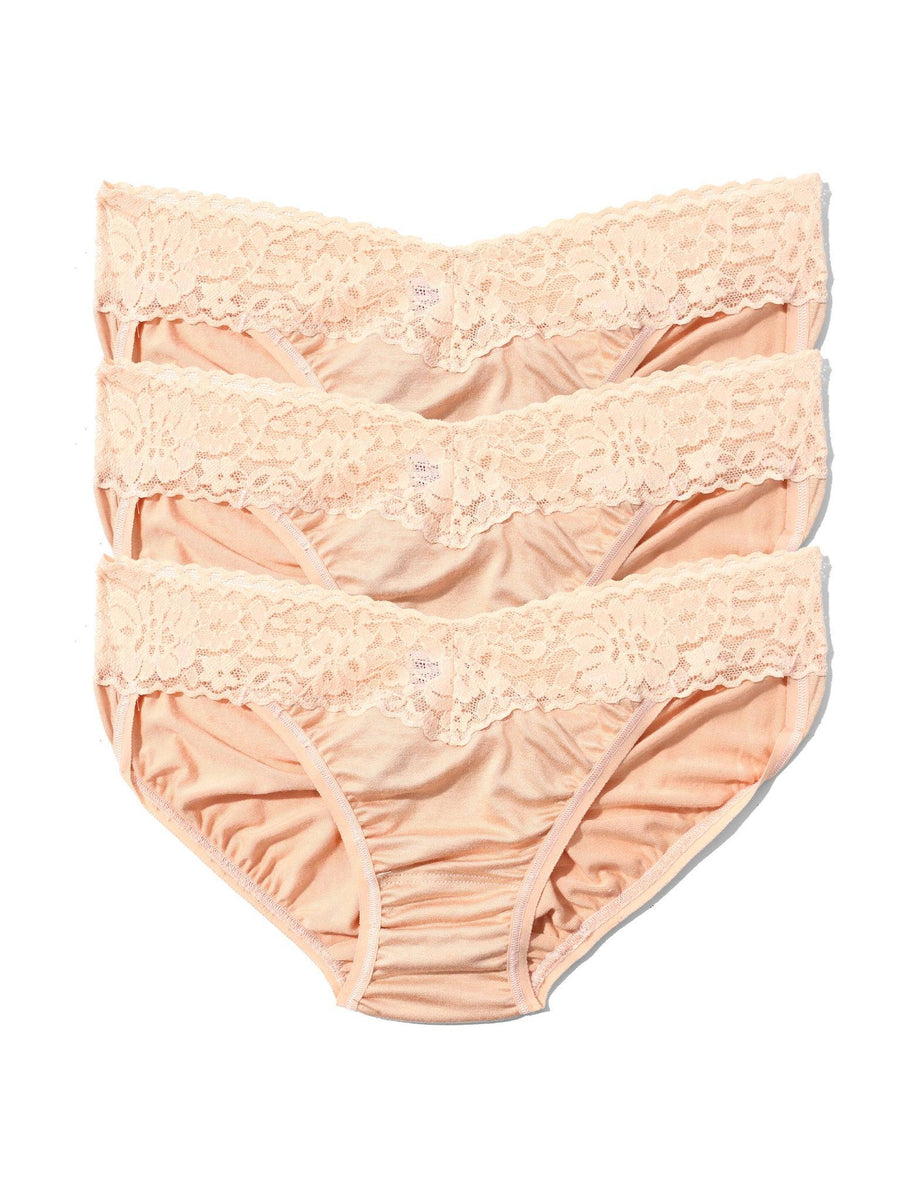DreamEase™ V-kini 3 Pack in Chai - Flat Lay, Tencel Modal Bikini Panties with Lace Waistband | Hanky Panky