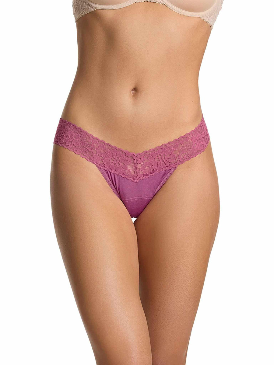 DreamEase™ Low Rise Thong California Raisin Purple - Front View On Model | Hanky Panky