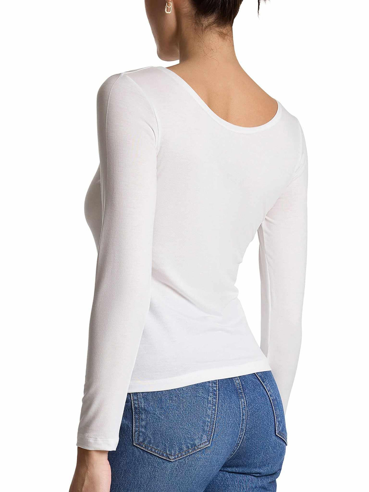 White ECO Rx™ Lite Long Sleeve Top - Back View, Scoop Neck, Lightweight Eco Fabric On Model | Hanky Panky