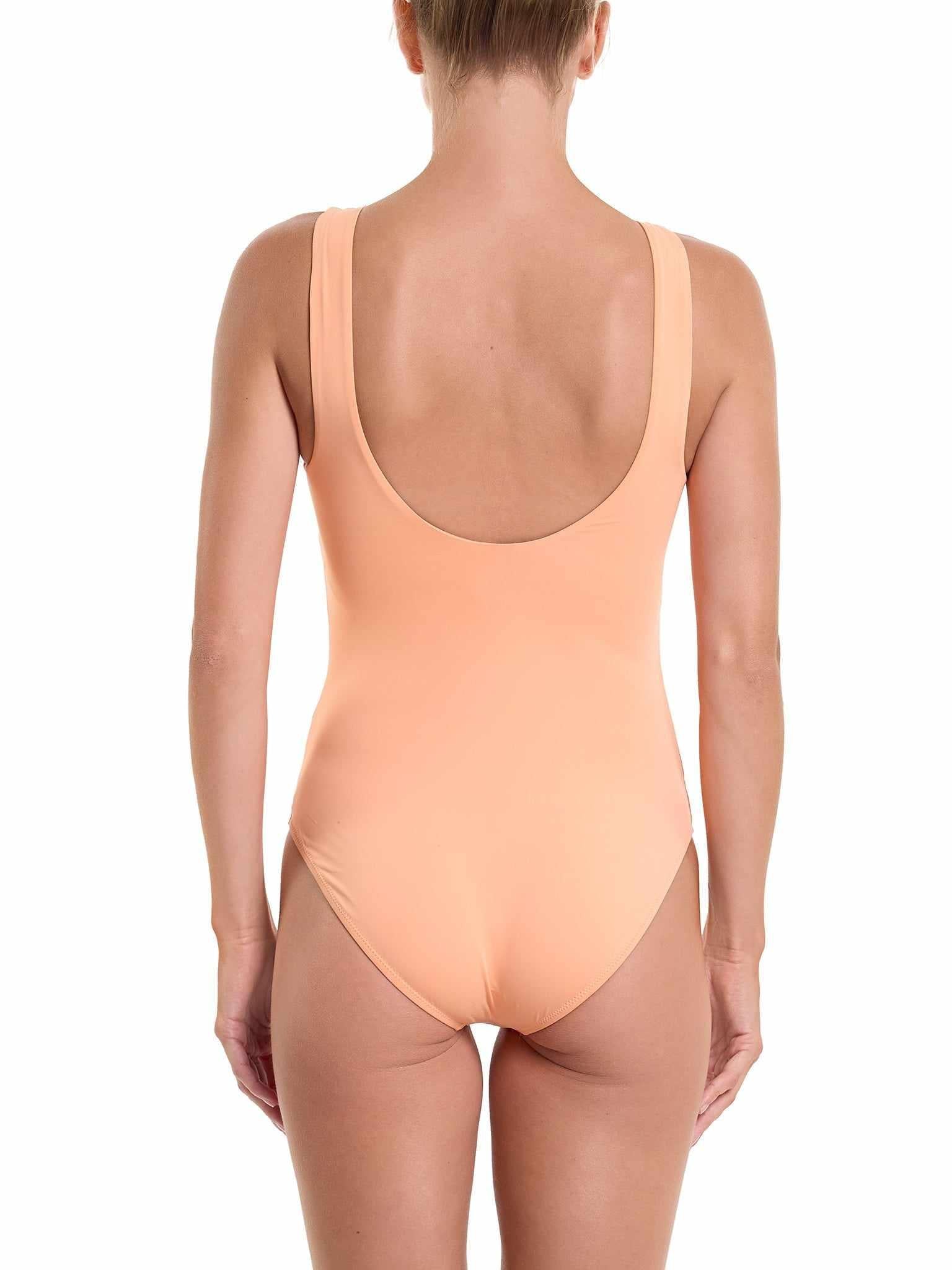Essential One Piece Florence Orange - Back View On Model, Low Scoop Back One Piece Swimsuit | Hanky Panky