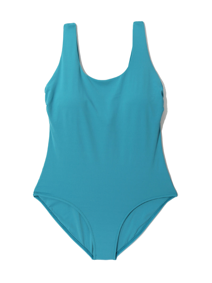 Tahiti Teal Recycled Fabric One Piece Swimsuit - Flat Lay Front, Scoop Neck | Hanky Panky
