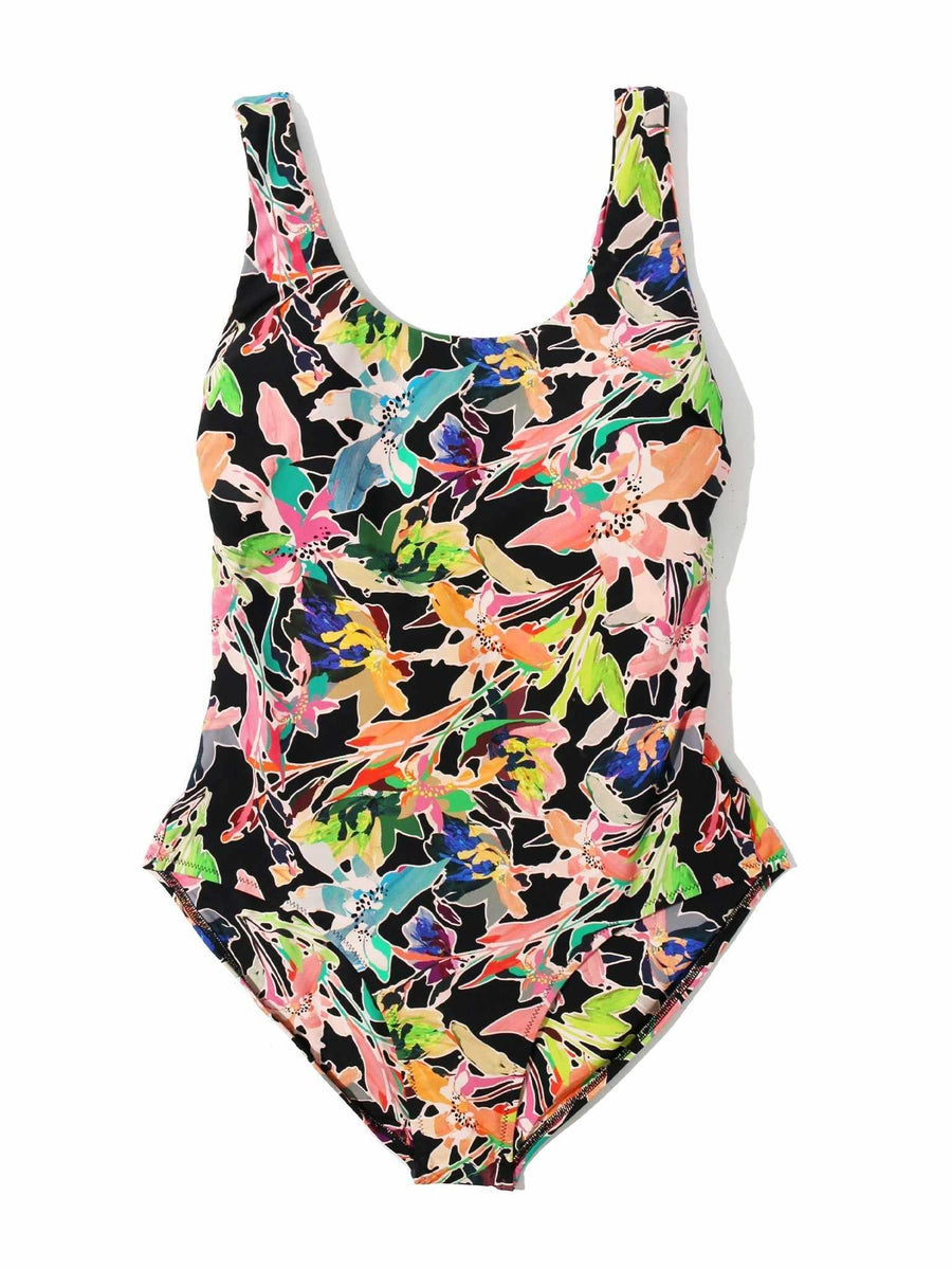 Essential One Piece Swimsuit Unapologetic Bold Tropical Floral Print - Flat Lay, Full Silhouette | Hanky Panky