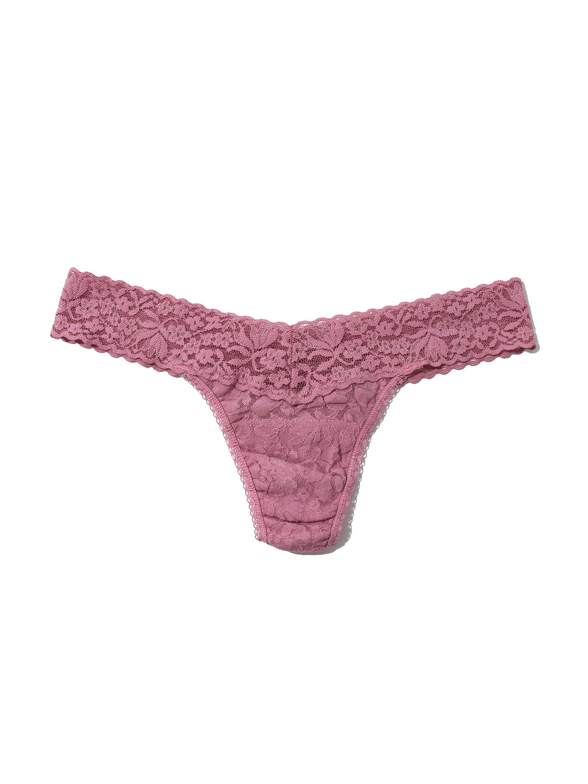 Mauve Orchid Pink Flora Lace Low Rise Thong - Flat Lay Front View, pink lace thong | Hanky Panky