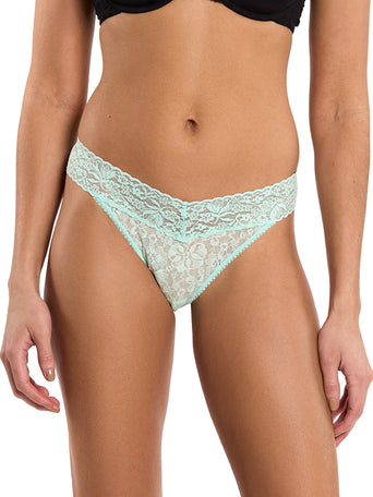 Mint Tea Green Flora Lace Original Rise Thong - Front On-Model View | Hanky Panky