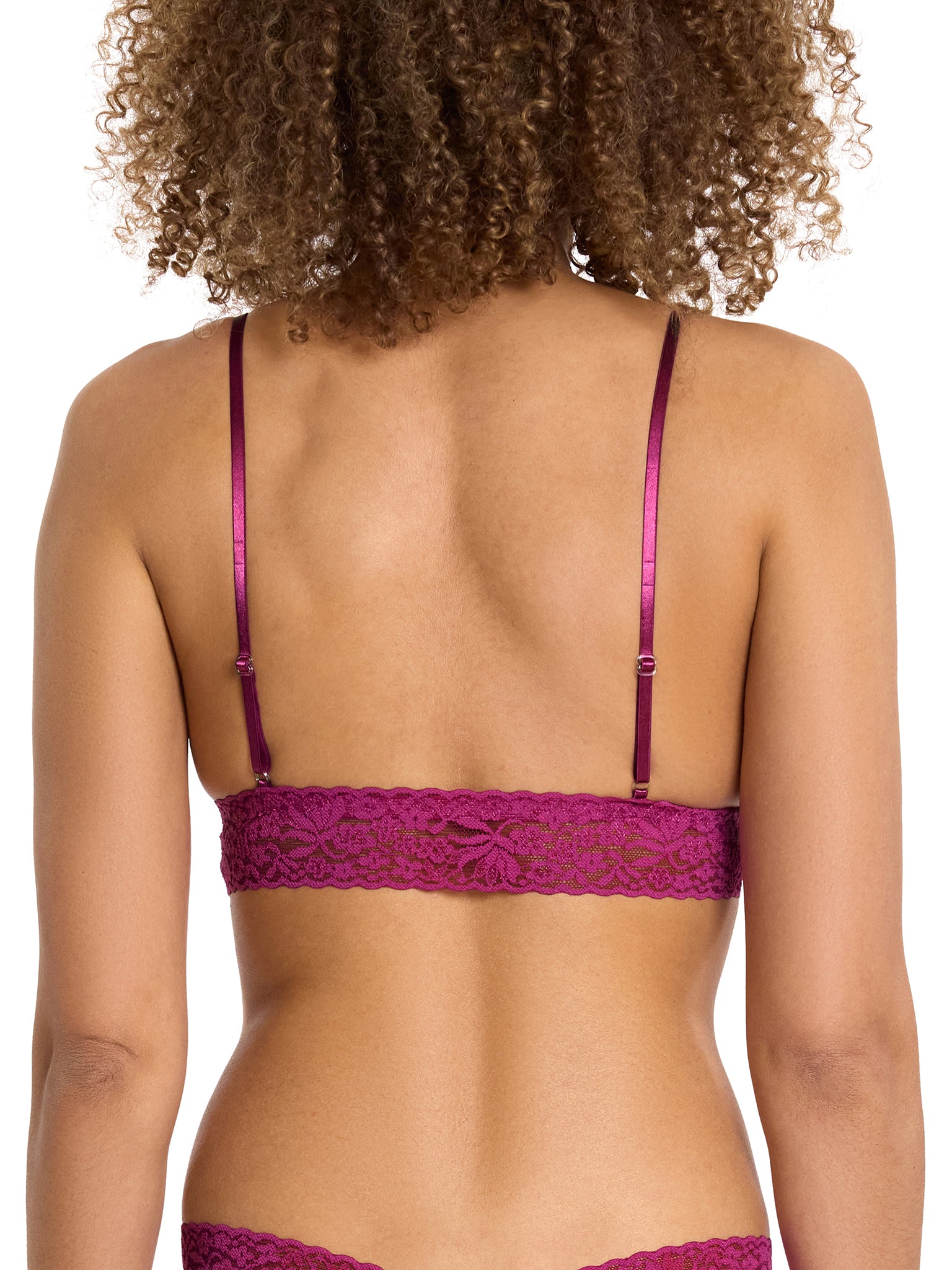 Flora Lace Padded Bralette Picking Plums Pink - Back View, Adjustable Satin Straps & Floral Lace Band | Hanky Panky