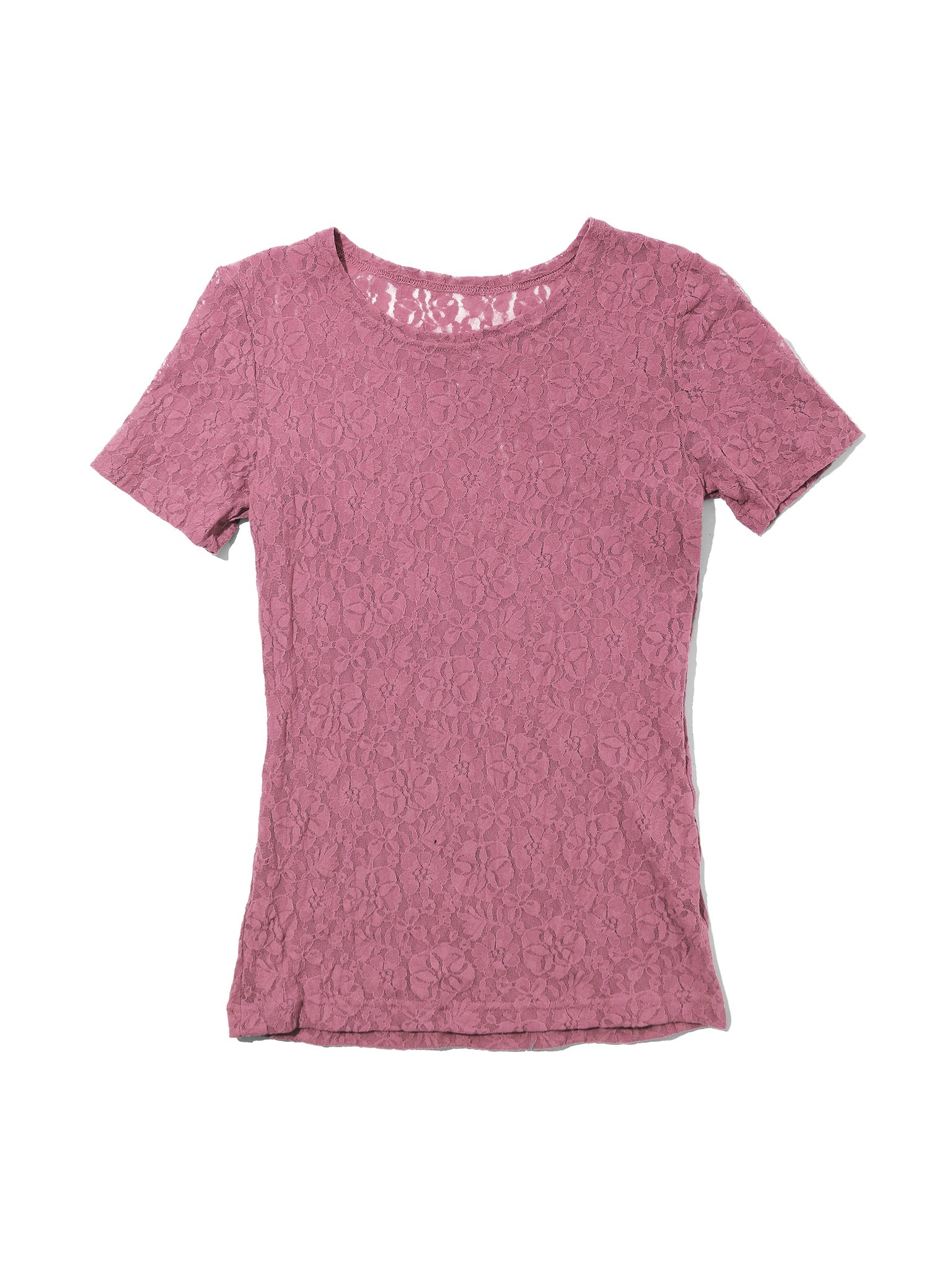 Mauve Orchid Pink Flora Floral Lace Short Sleeve Top - Flat Lay | Hanky Panky