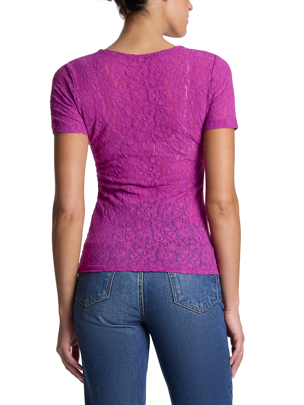 Flora Lace Short Sleeve Top Picking Plums Pink Sale