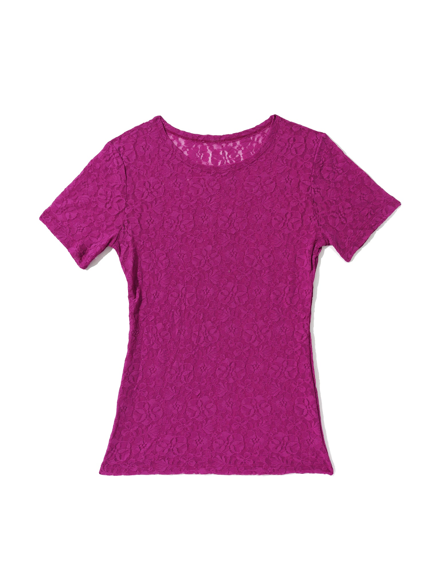 Flora Lace Short Sleeve Top Picking Plums Pink - Flat Lay, Signature Lace Floral Detail | Hanky Panky