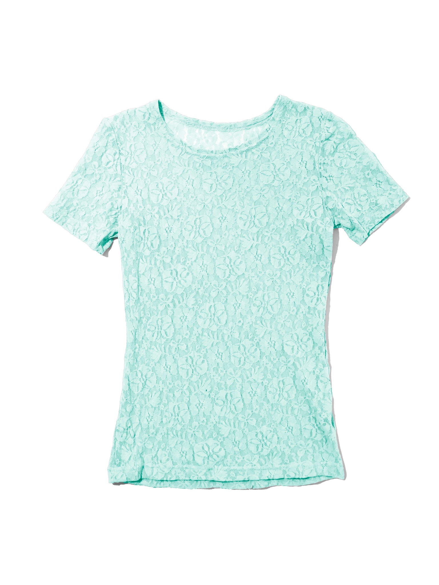 Mint Tea Green Flora Floral Lace Short Sleeve Top - Flat Lay Front View | Hanky Panky