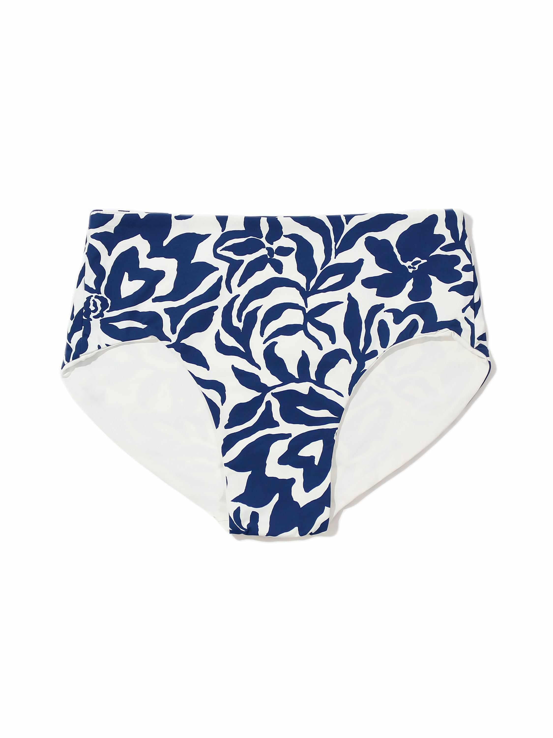 French Brief Swimsuit Bottom Poolside blue floral print - Flat Lay, recycled fabric swim bottom | Hanky Panky