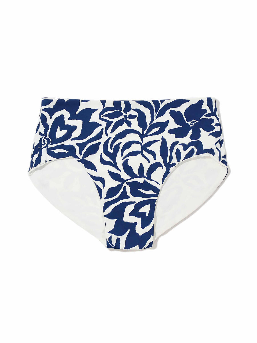 French Brief Swimsuit Bottom Poolside blue floral print - Flat Lay, recycled fabric swim bottom | Hanky Panky