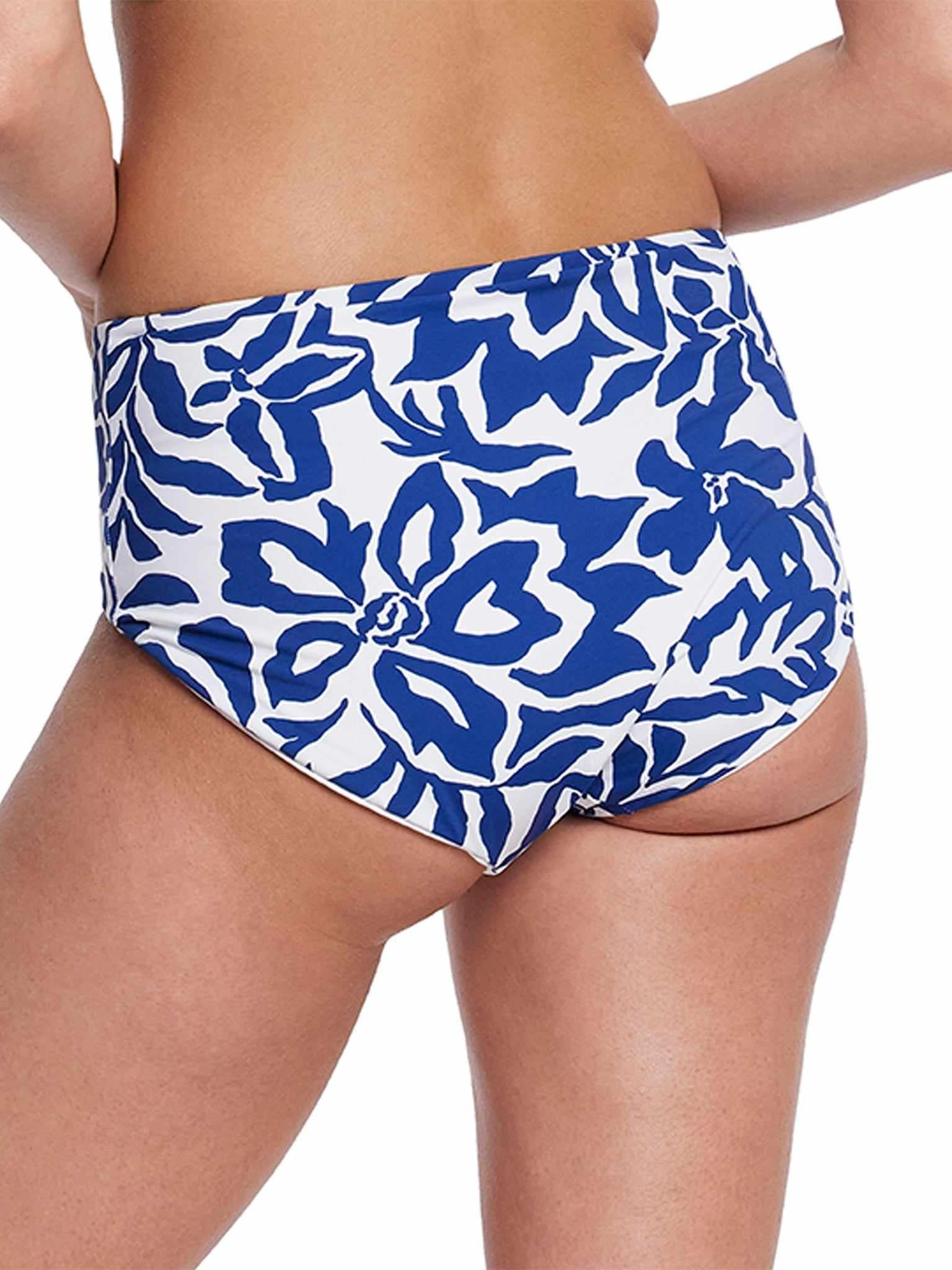 French Brief Swimsuit Bottom Poolside blue floral print - Back View On Model, full coverage | Hanky Panky