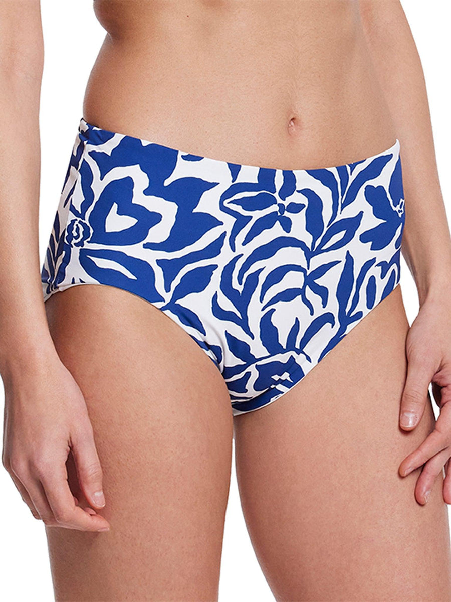 French Brief Swimsuit Bottom Poolside blue floral print - Side Angle On Model, two piece swim | Hanky Panky