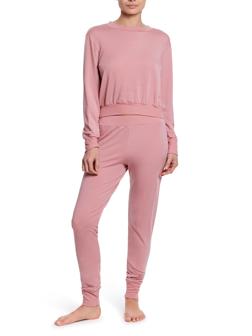 French Terry Cropped Crew Sweatshirt Mauve Orchid Pink