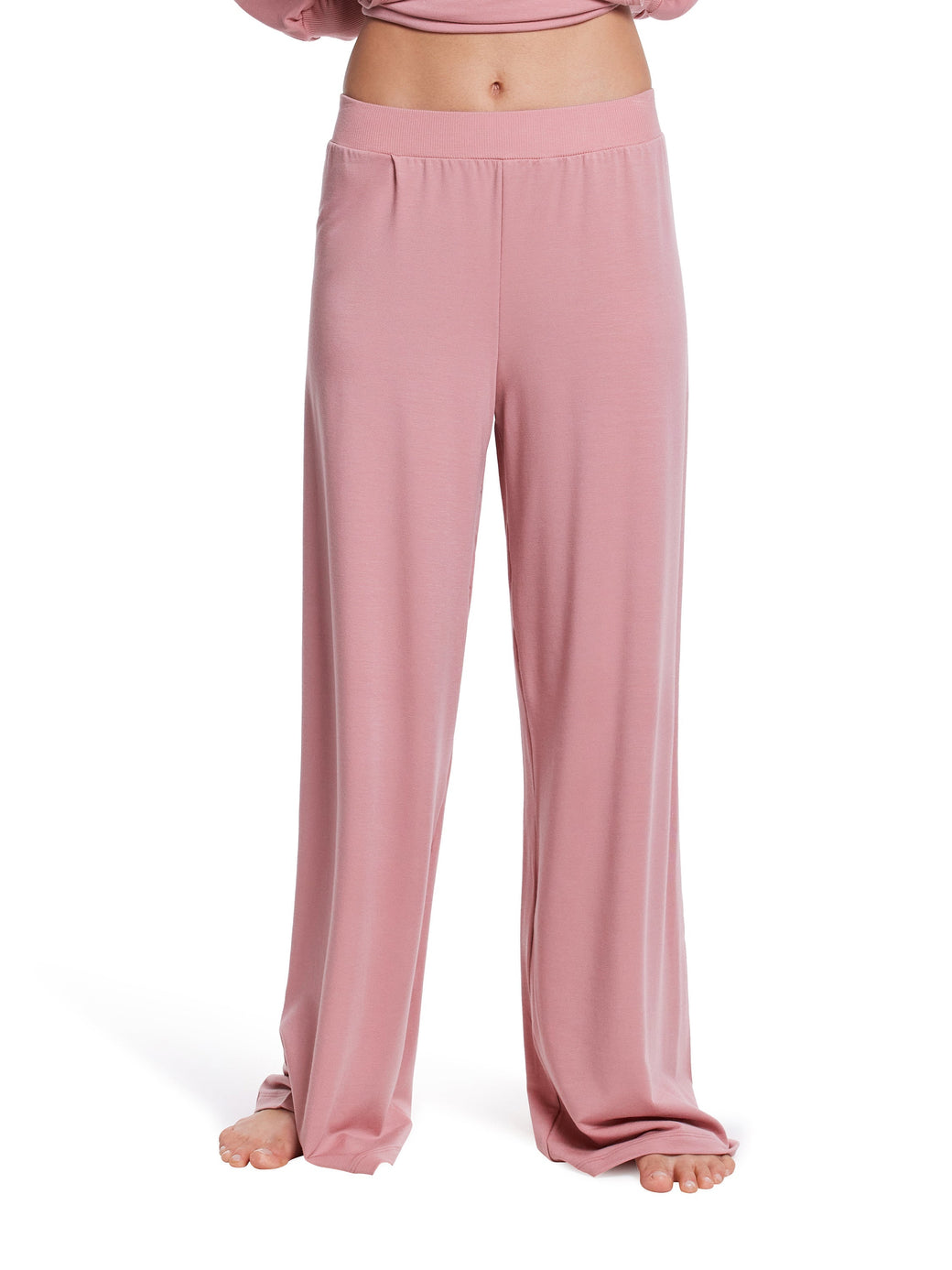 French Terry Wide Leg Pant Mauve Orchid Pink