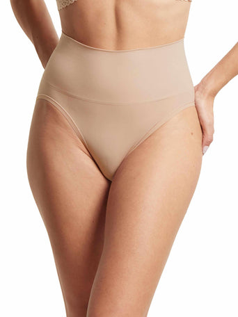 Chai HANKY PANKY BODY™ French Brief - Front View, High Waist Smoothing Fit On Model | Hanky Panky