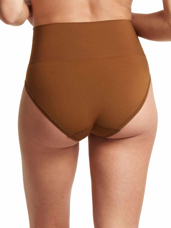 HANKY PANKY BODY™ French Brief Macchiato Brown - Back View, High-Rise Full Coverage Panty On Model | Hanky Panky