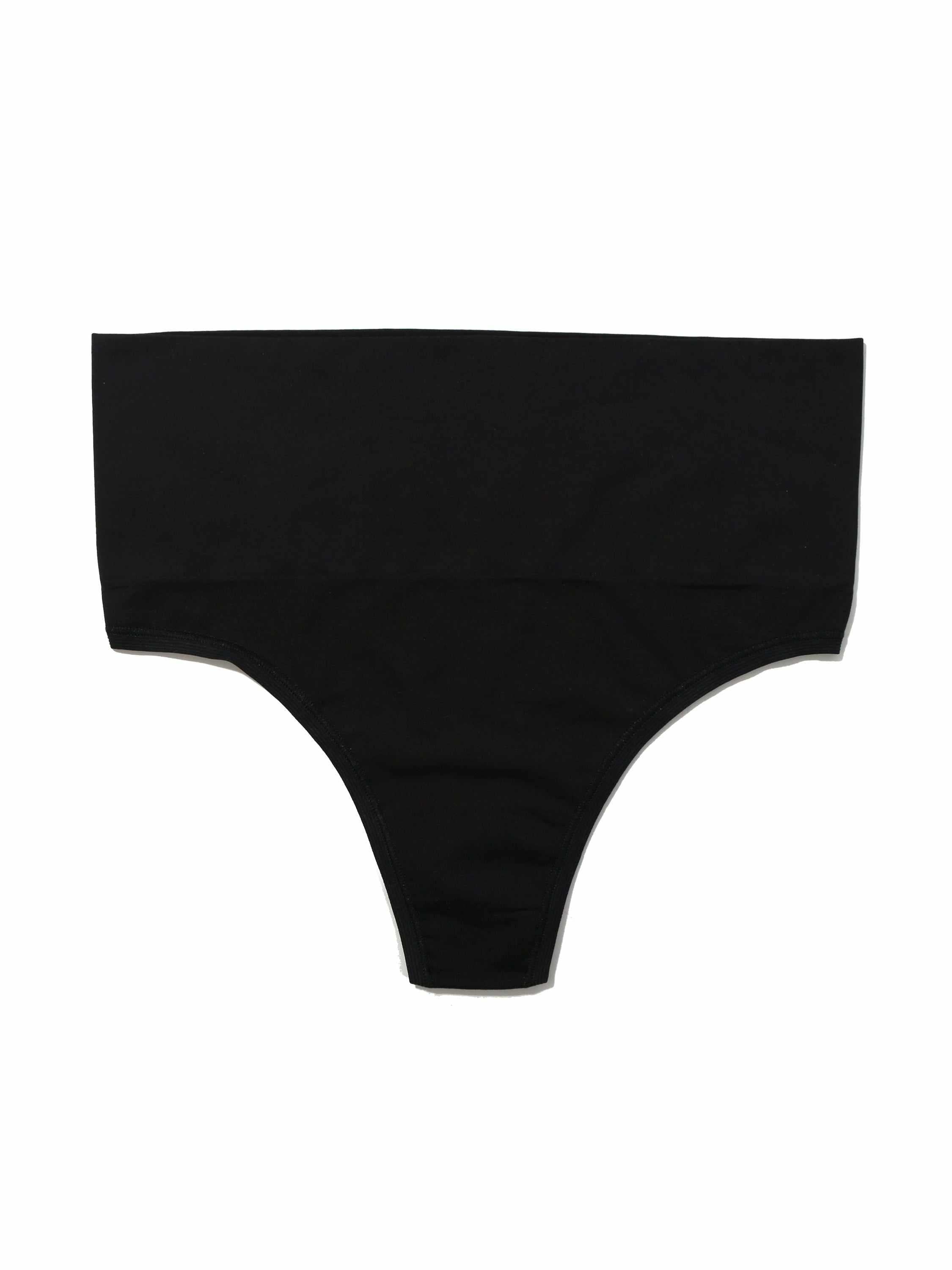 HANKY PANKY BODY™ Midrise Thong Black - Flat Lay Front, Smooth Seamless Thong | Hanky Panky