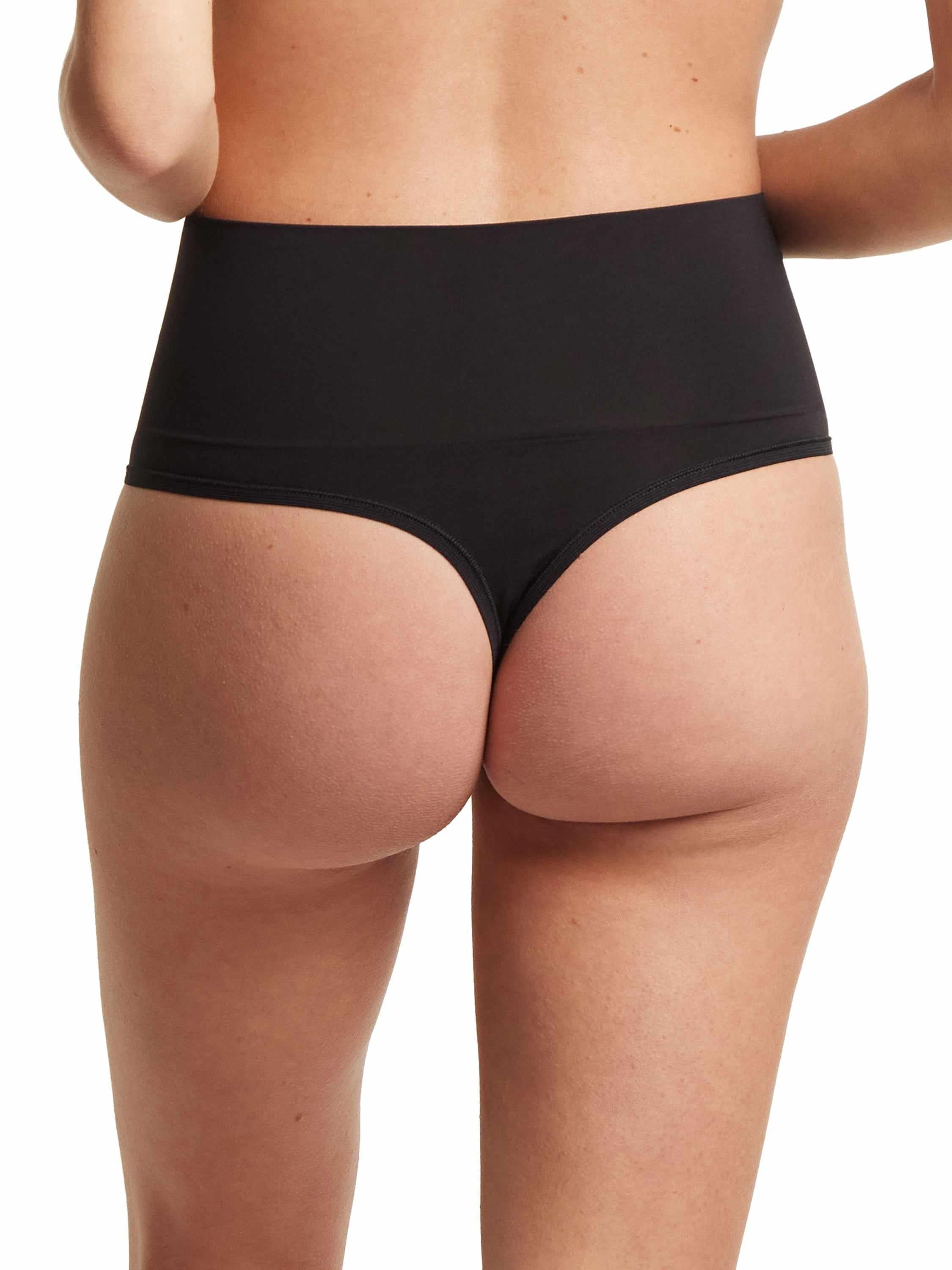 HANKY PANKY BODY™ Midrise Thong Black - Back On-Model, Wide Waistband Seamless Thong | Hanky Panky
