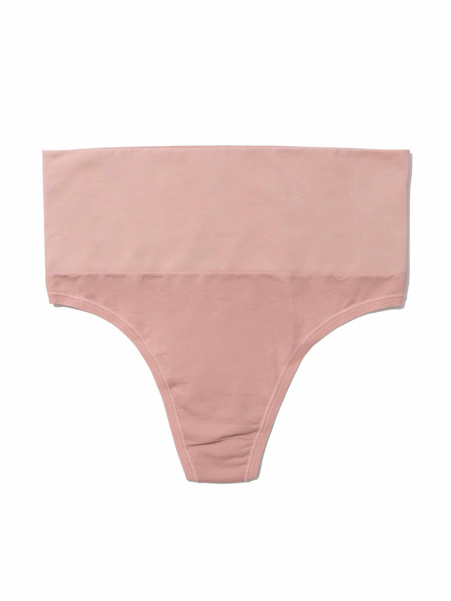 HANKY PANKY BODY™ Seamless Midrise Thong Inner Peace Beige - Flat Lay Front, Wide Smoothing Waistband | Hanky Panky