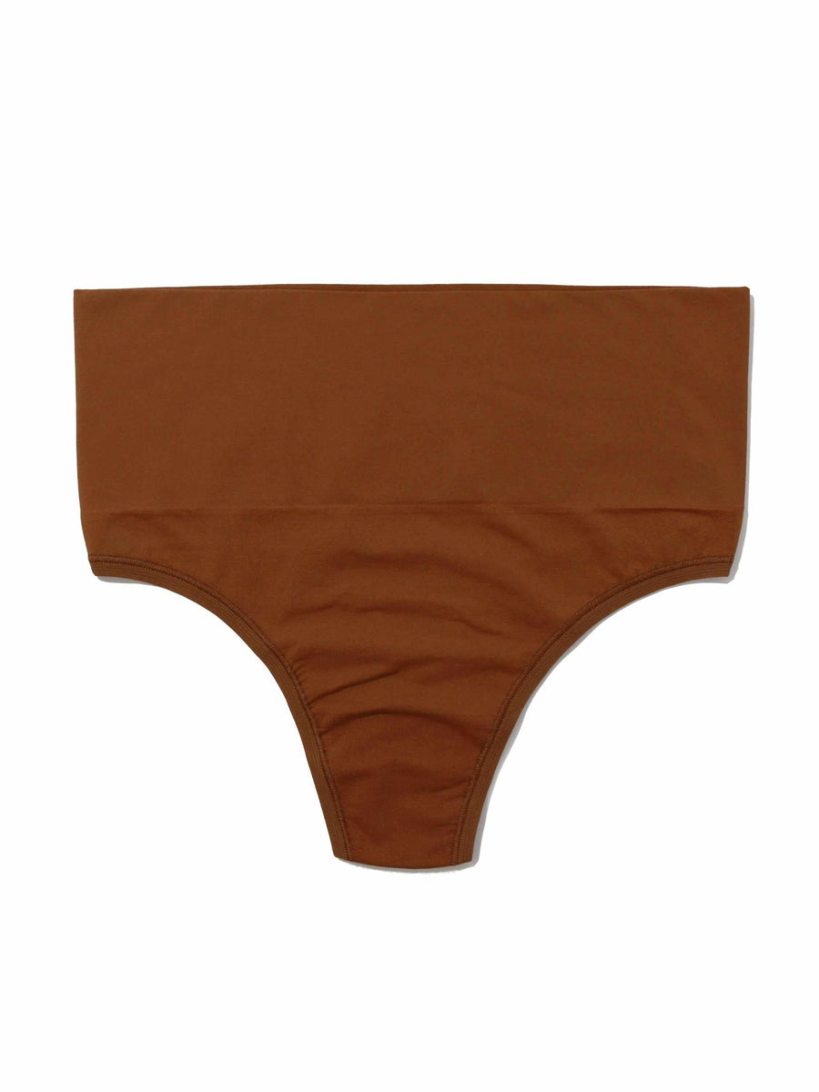 Macchiato Brown HANKY PANKY BODY™ Seamless Midrise Thong - Flat Lay Front | Hanky Panky
