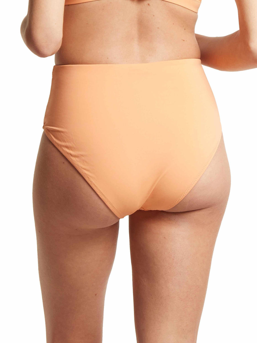 Florence Orange Ruched High Waisted Cheeky Swim Bottom - Back On Model | Hanky Panky