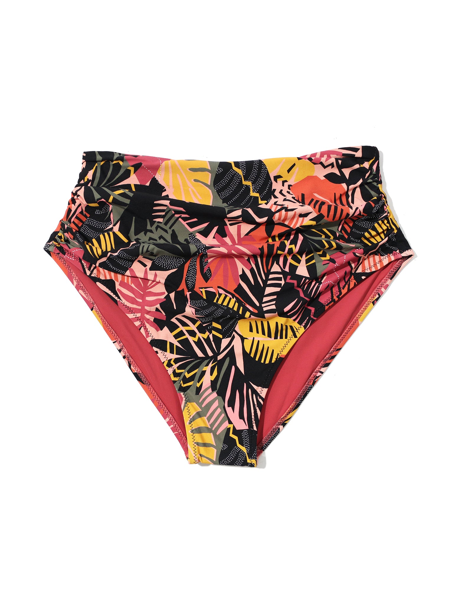 Palm Springs Tropical Print High Rise Cheeky Swimsuit Bottom, Ruched Sides & Double-Lined - Flat Lay | Hanky Panky