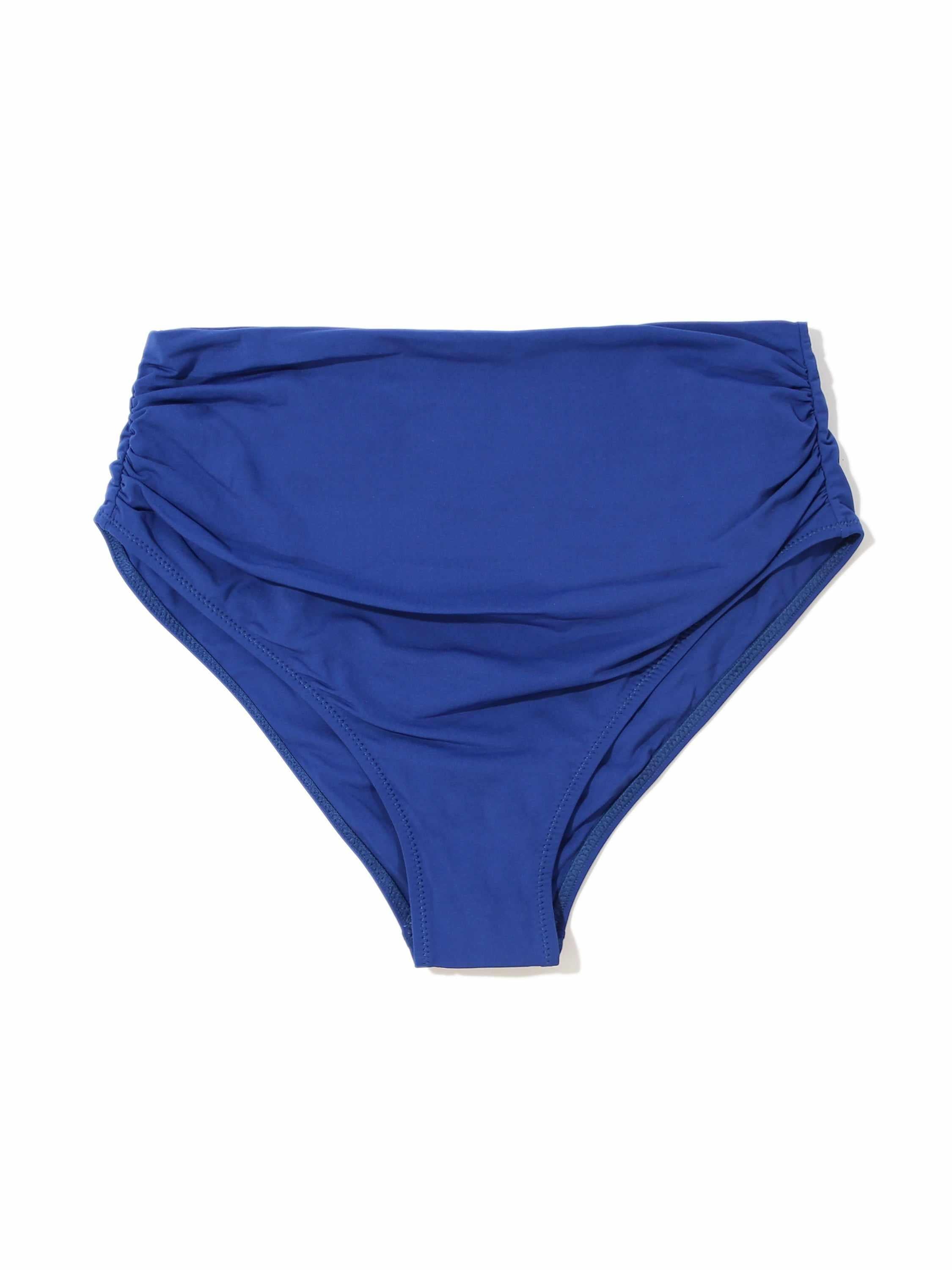 Poolside Blue Ruched High Rise Cheeky Swimsuit Bottom - Flat Lay | Hanky Panky