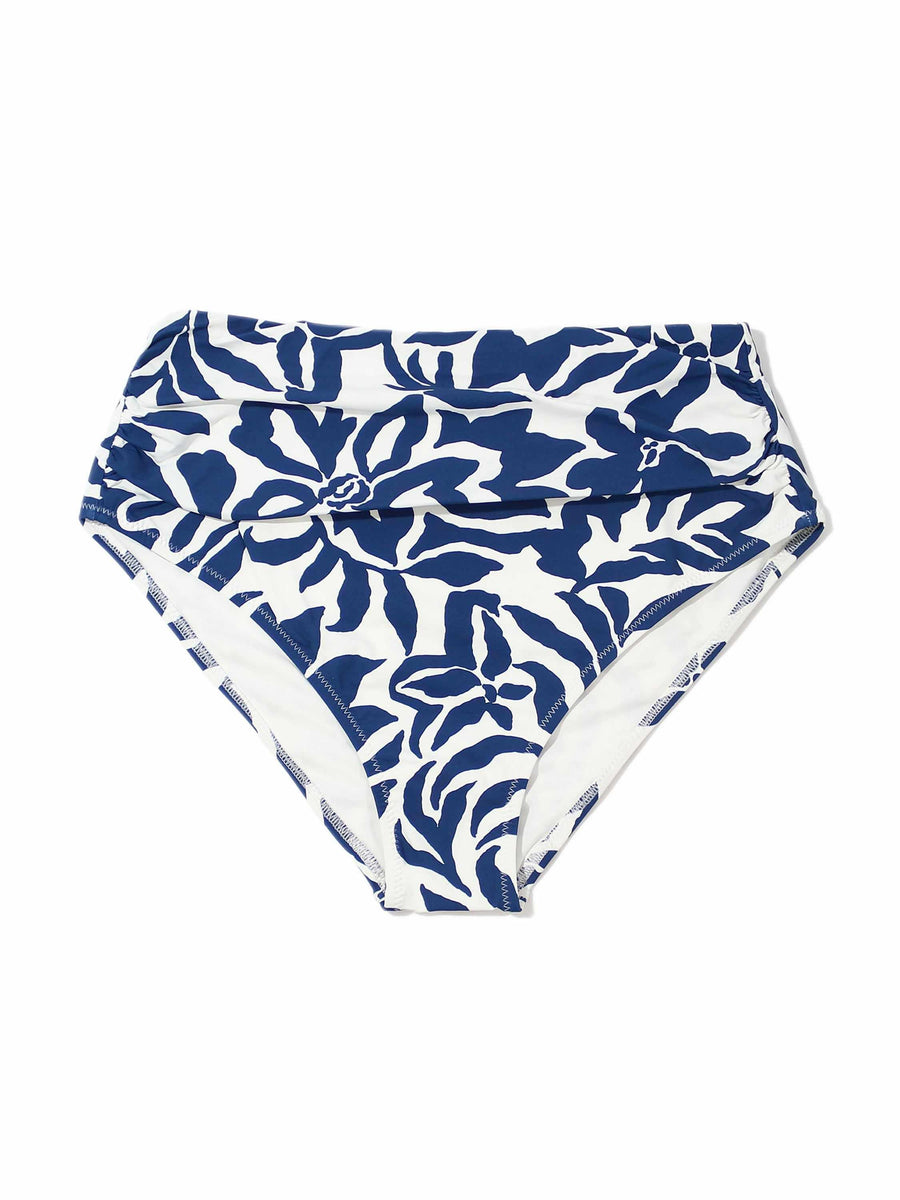 Blue & White Floral Ruched High Rise Cheeky Bikini Bottom - Flat Lay | Hanky Panky