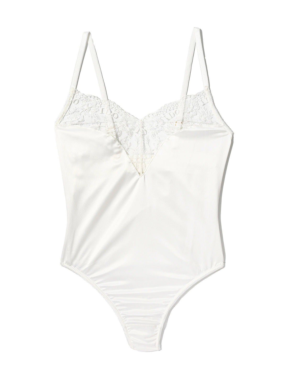 Light Ivory I Do Satin & Embroidered Lace Bridal Bodysuit - Flat Lay Front Detail | Hanky Panky
