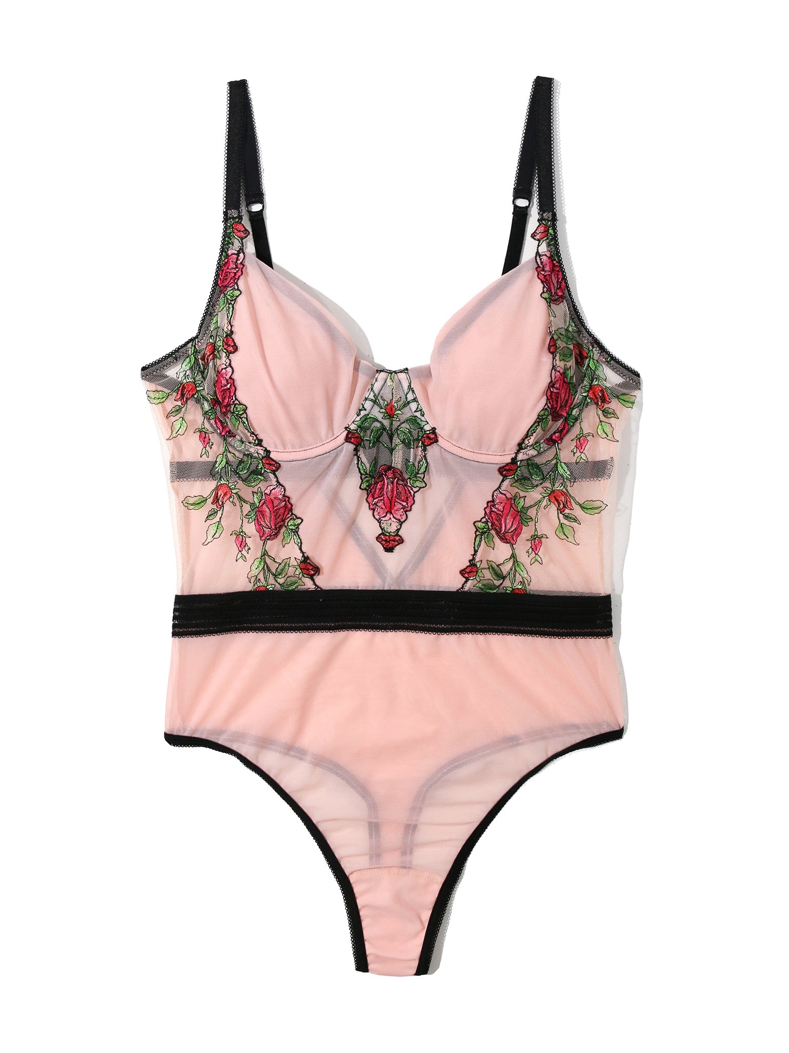 Kiss From A Rose Blush Embroidered Underwire Bodysuit - Flat Lay, Full Product View | Hanky Panky