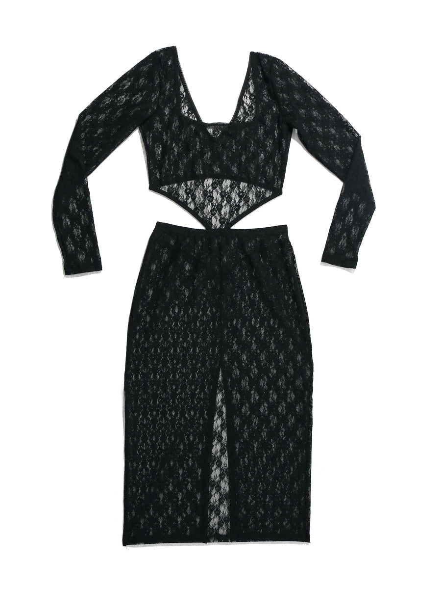 Lexi Wood X Hanky Panky Erica Dress Black - Sheer Lace Cutout Dress Flat Lay | Hanky Panky