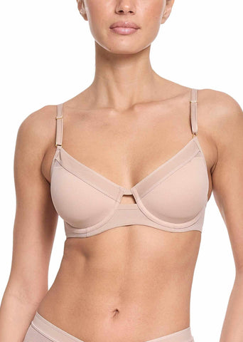 Chai Lined Mesh Plunge Bra - Front View, High-Apex Neckline On Model | Hanky Panky