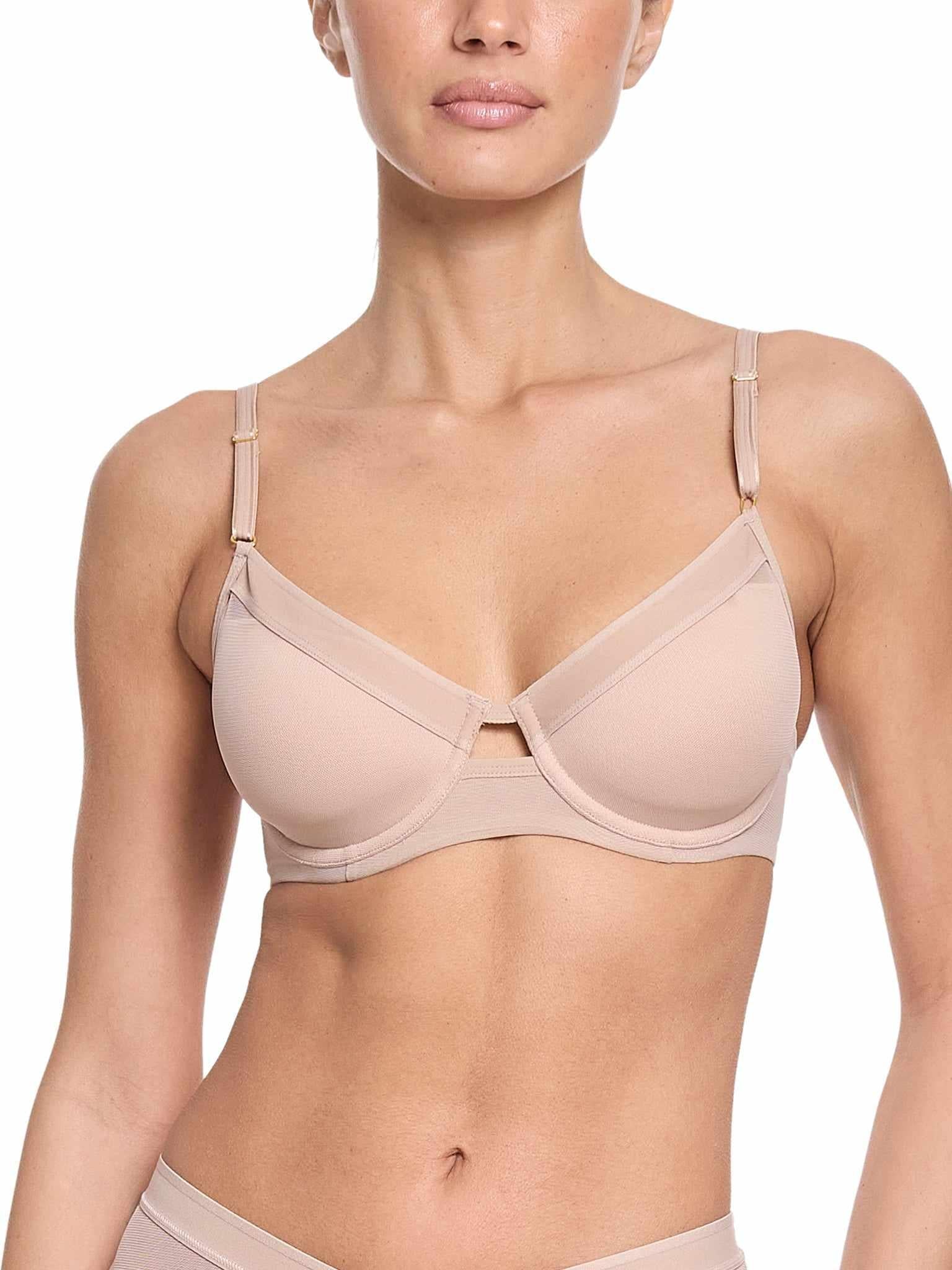 Chai Lined Mesh Plunge Bra - Front View, High-Apex Neckline On Model | Hanky Panky