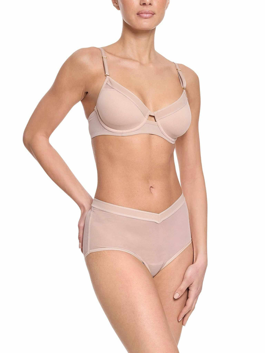 Chai Lined Mesh Plunge Bra - Three-Quarter View, Matching Underwear Set | Hanky Panky