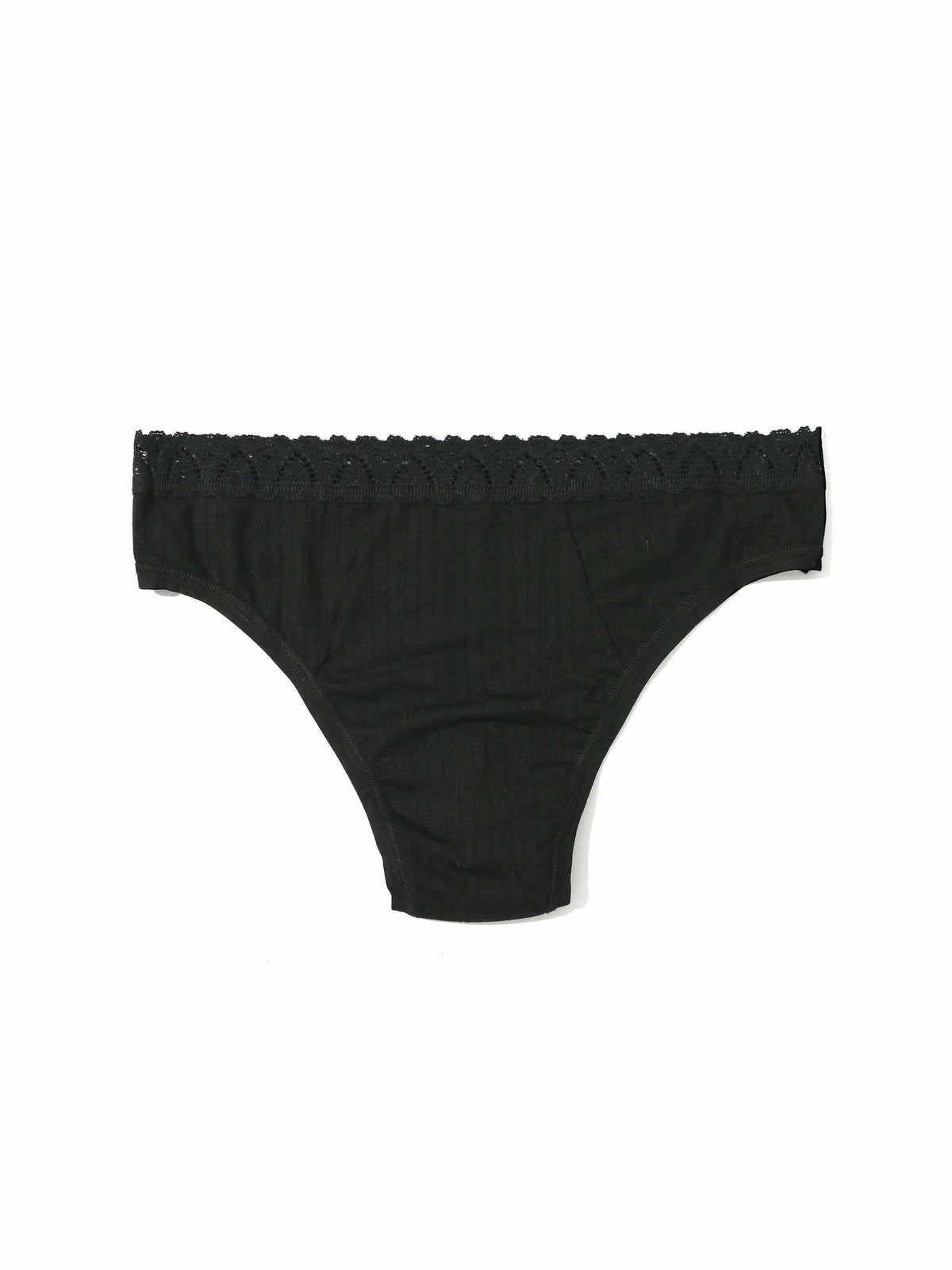 Black MellowLuxe™ Low Rise Thong lace trim detail - Flat Lay Front View | Hanky Panky