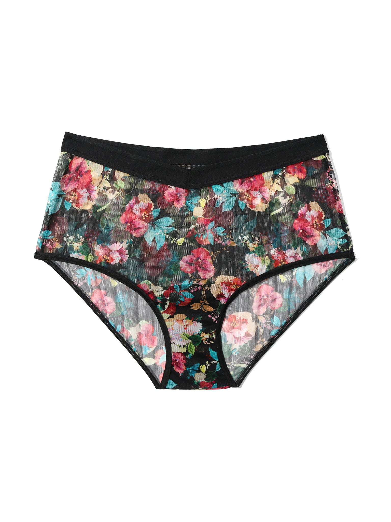 Botanic Romantic Floral Print Mesh Boyshort - Flat Lay Front View, Stretch Mesh | Hanky Panky