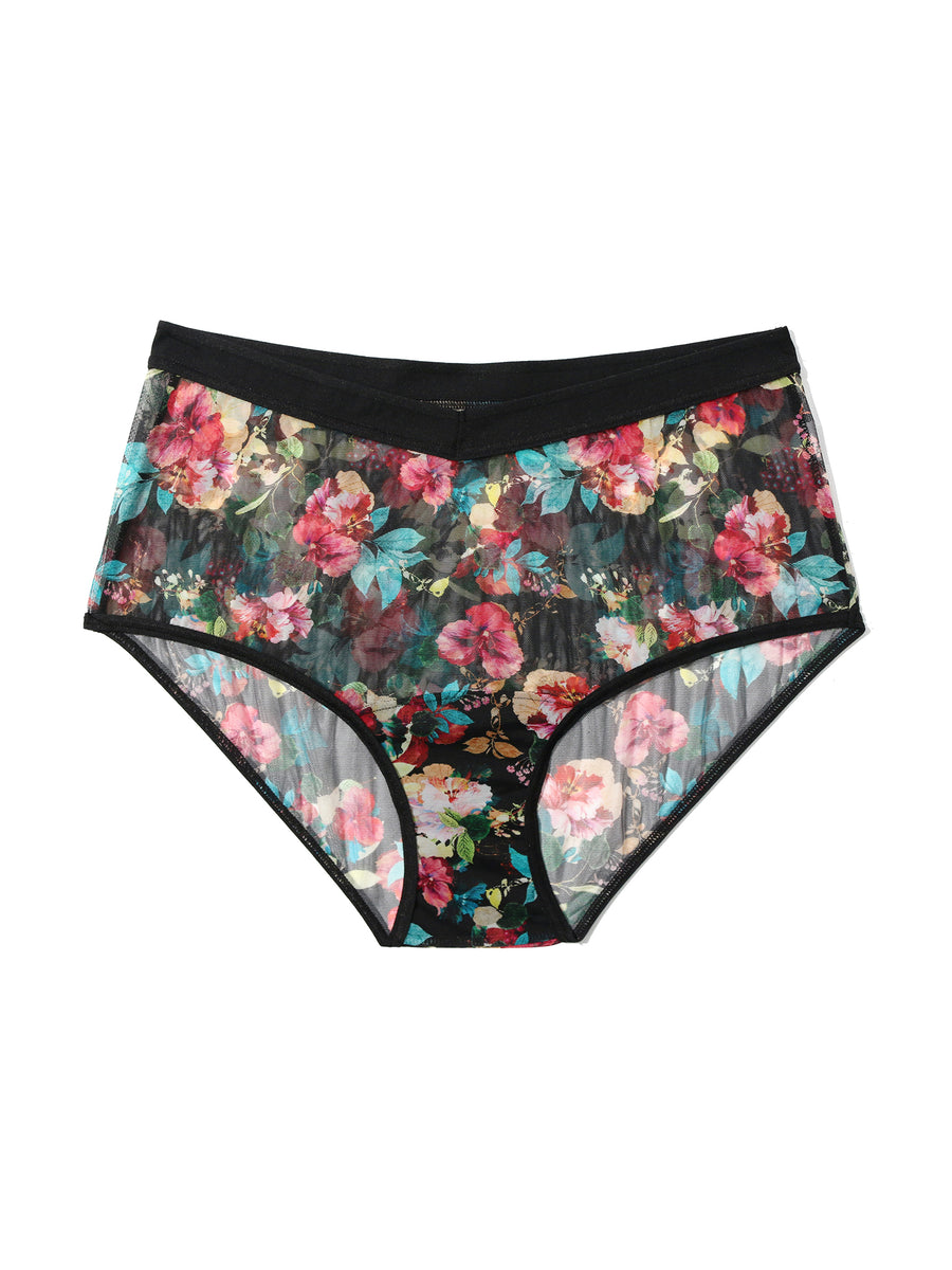 Botanic Romantic Floral Print Mesh Boyshort - Flat Lay Front View, Stretch Mesh | Hanky Panky