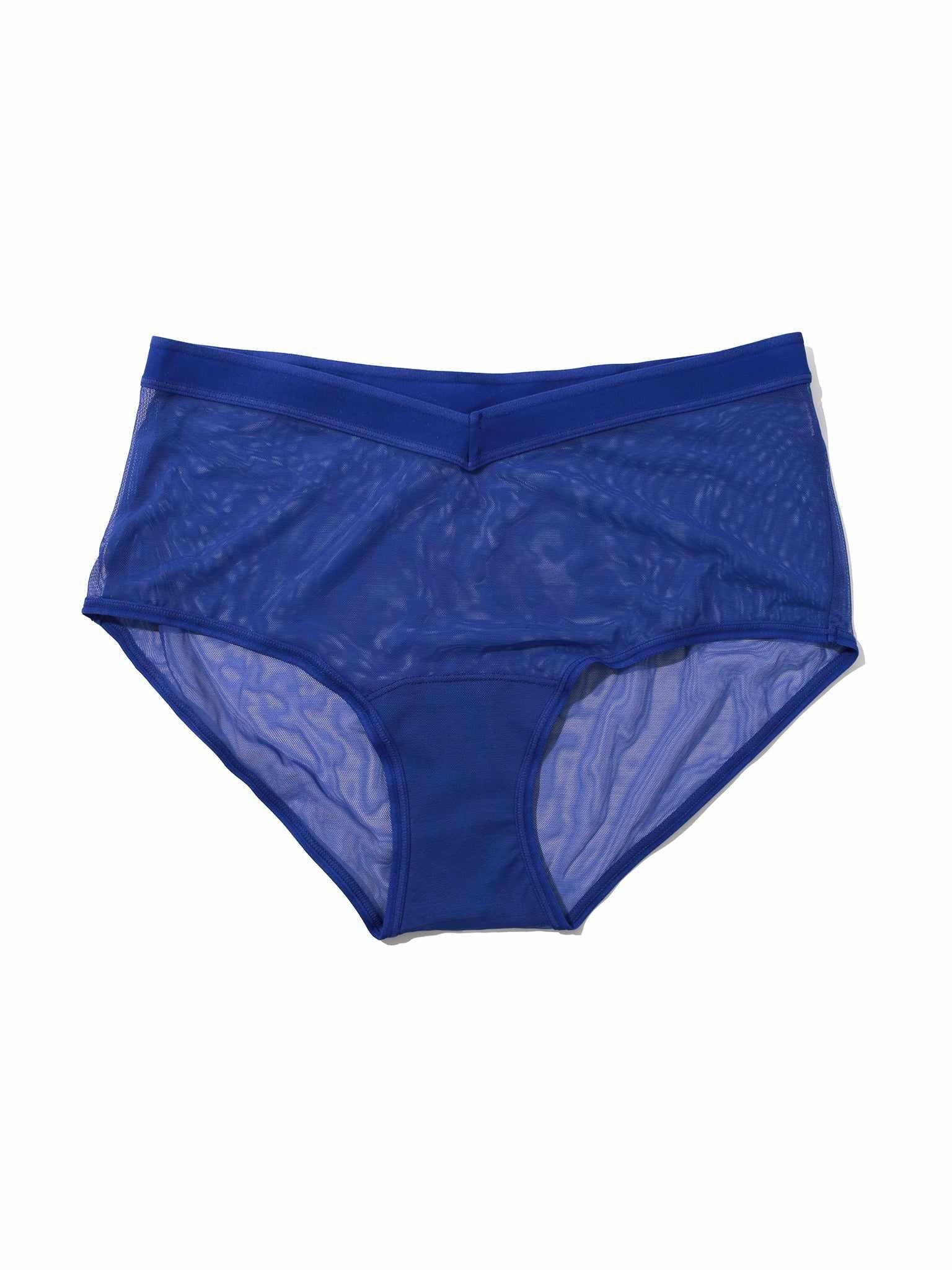 Eclipse Blue Sheer Stretch Mesh Boyshort Panty - Flat Lay Front | Hanky Panky