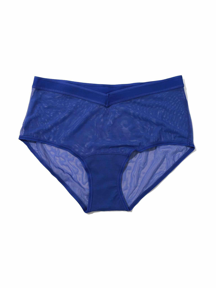 Eclipse Blue Sheer Stretch Mesh Boyshort Panty - Flat Lay Front | Hanky Panky