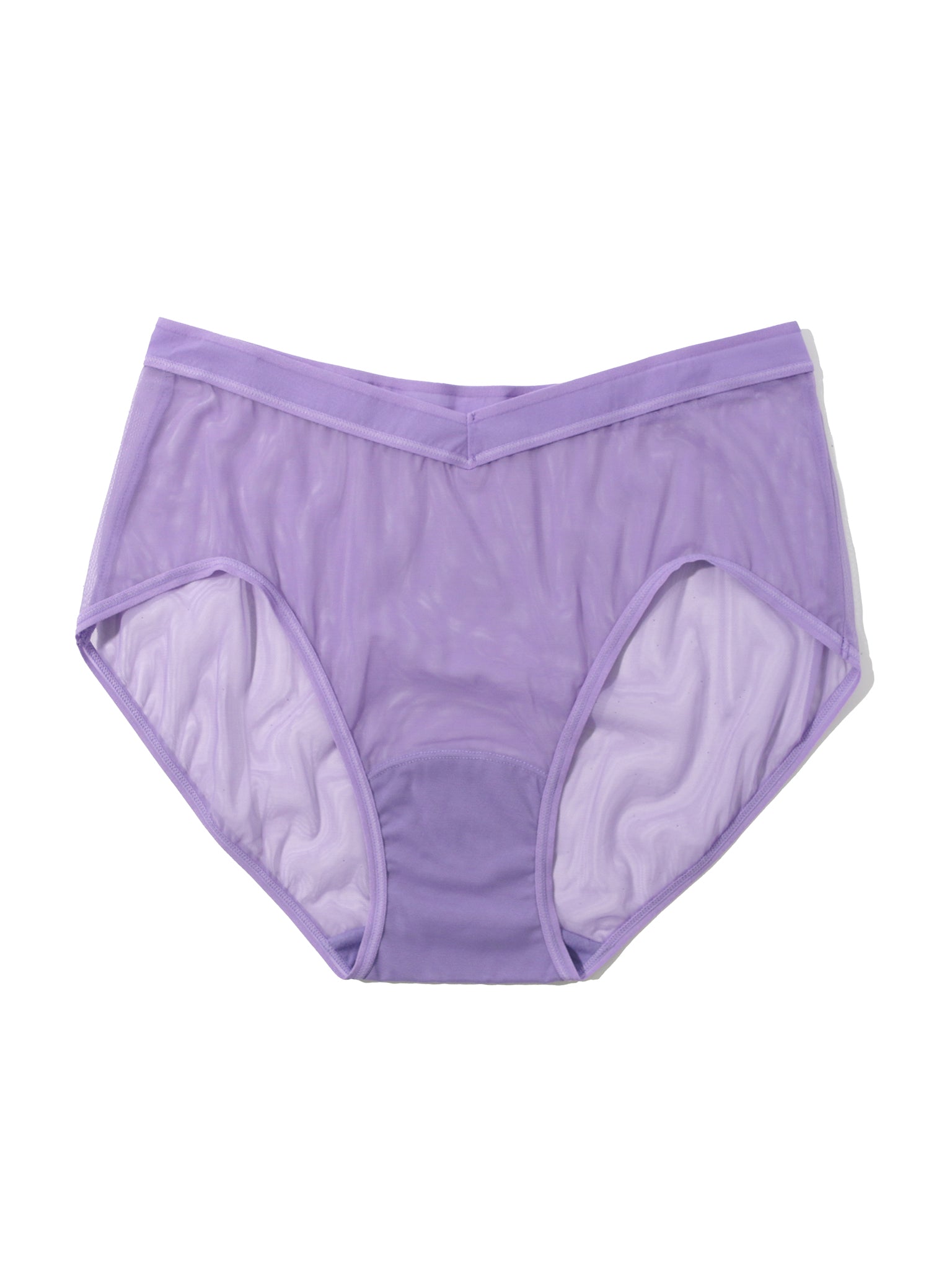 Grape Juice Purple Mesh High Cut French Brief Flat Lay, V-waist high waisted sheer panty front detail | Hanky Panky