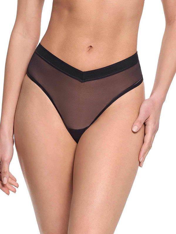 Mesh High Cut Thong Black  Black Friday Sale