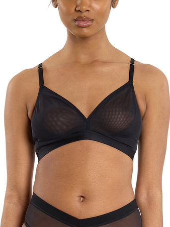Black Mesh Triangle Bralette - Front On-Model, Gold Hardware Straps | Hanky Panky