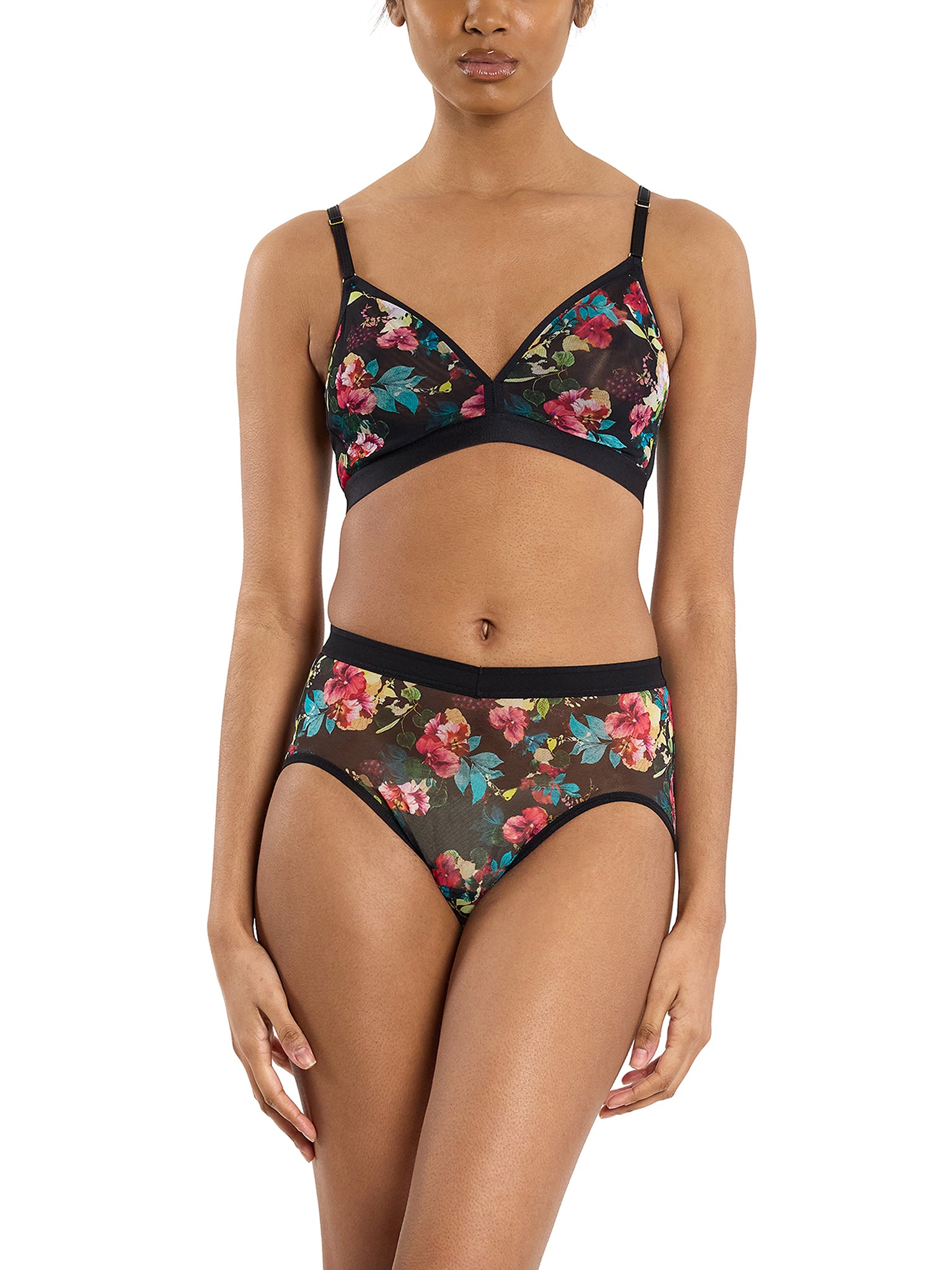 Botanic Romantic Printed Mesh Bralette & Matching High-Rise Underwear Set - Front On Model | Hanky Panky