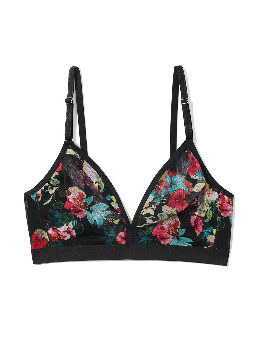Botanic Romantic Floral Mesh Triangle Bralette - Flat Lay, Wireless Style with Gold Hardware | Hanky Panky
