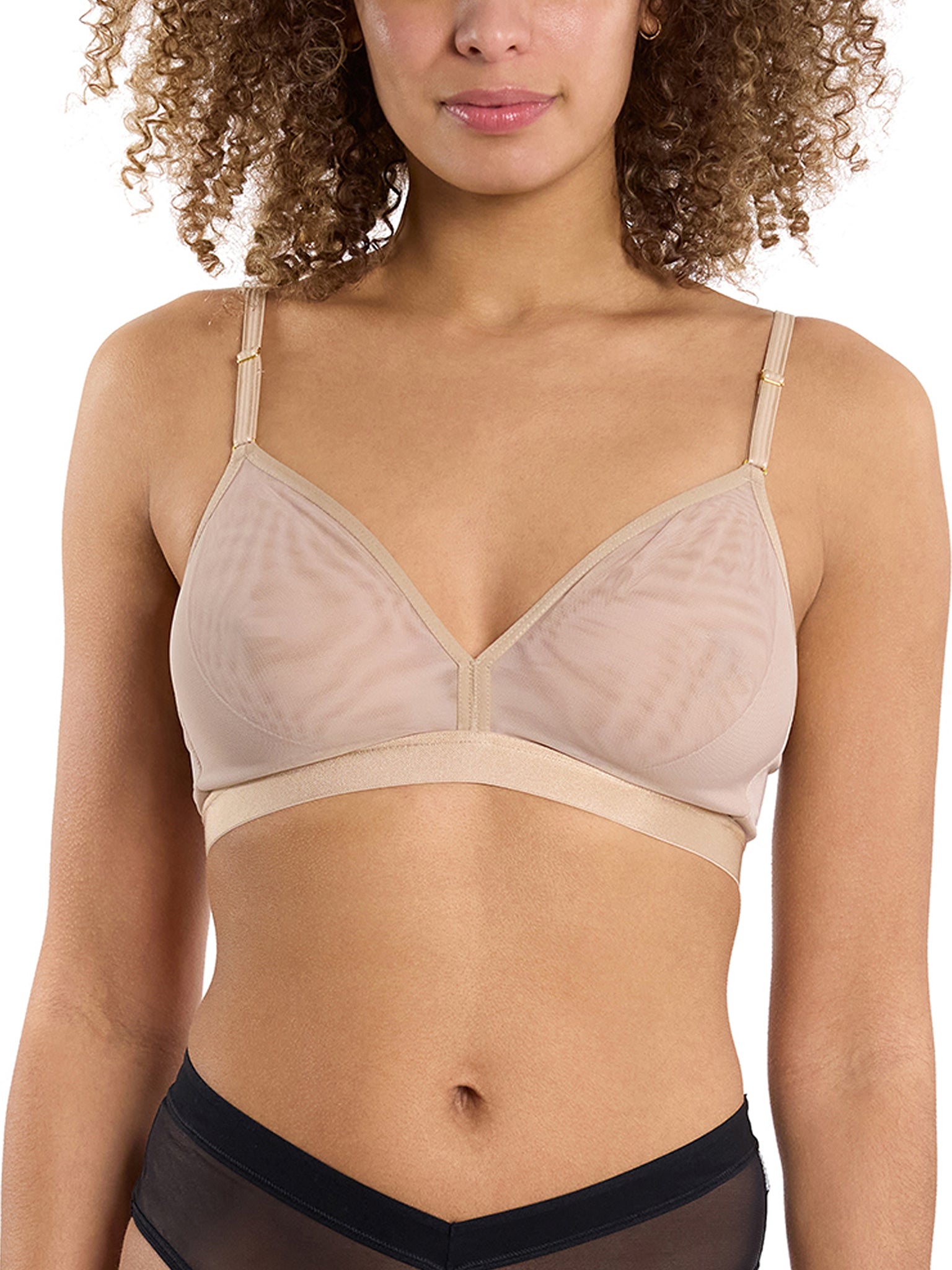 Chai Mesh Triangle Bralette - Front View On Model, Wireless Sheer Bralette | Hanky Panky