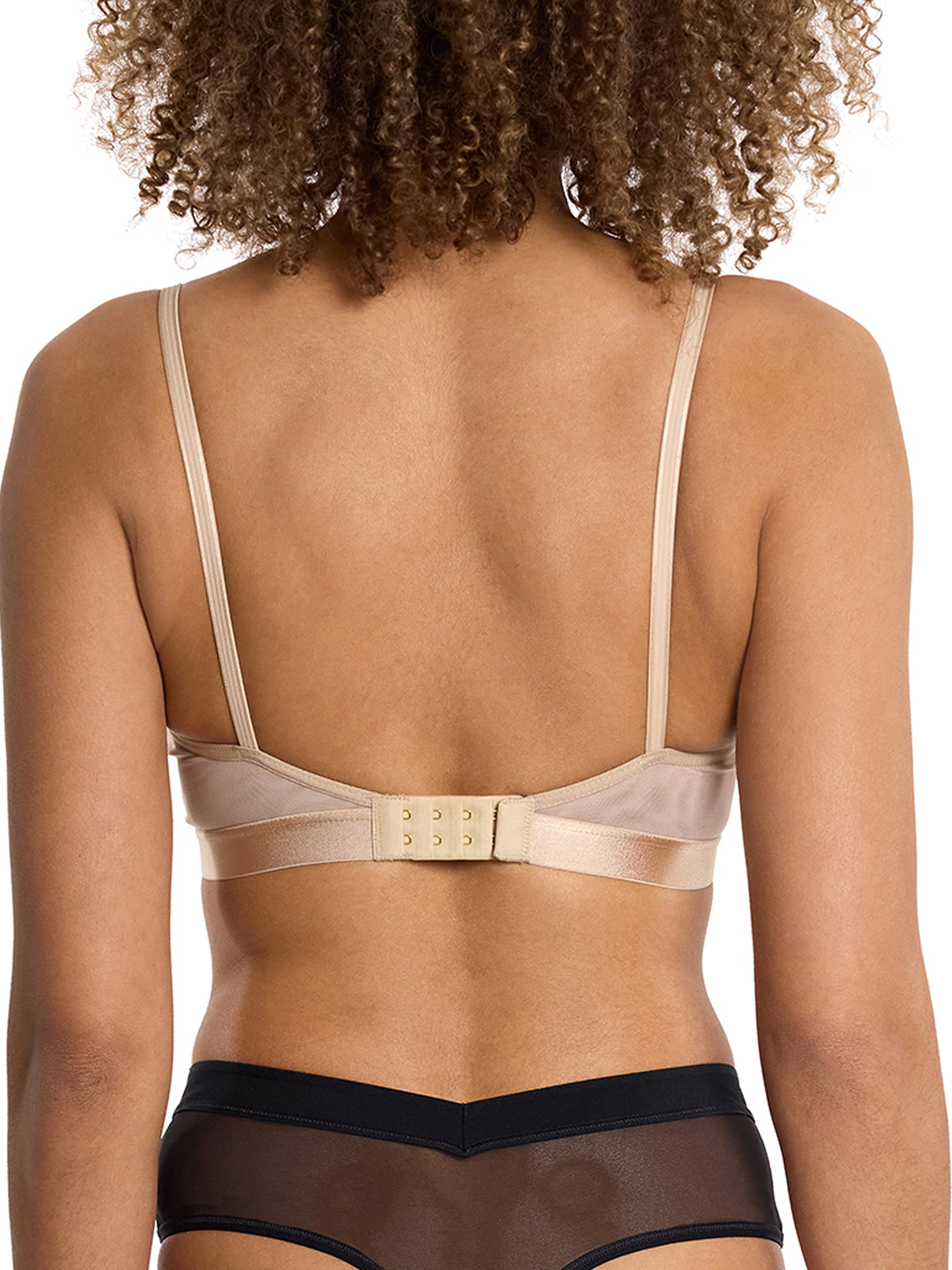 Chai Mesh Triangle Bralette - Back View On Model, Hook Closure Detail | Hanky Panky