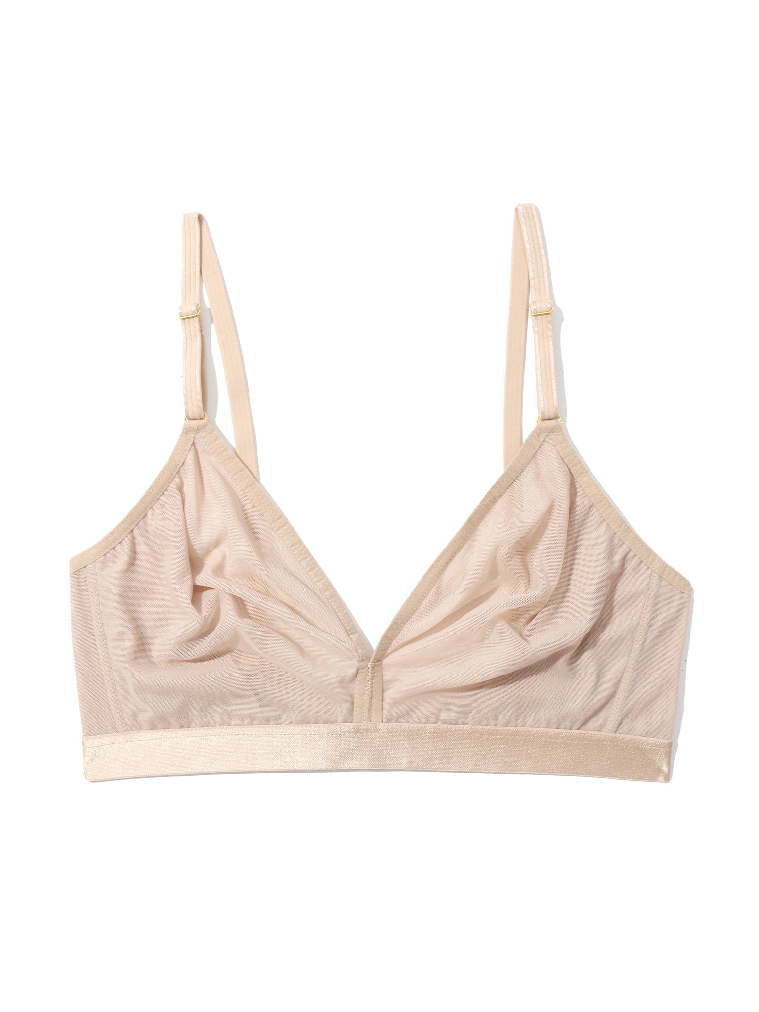 Chai Mesh Triangle Bralette - Flat Lay, Sheer Wireless Bra with Gold Hardware | Hanky Panky