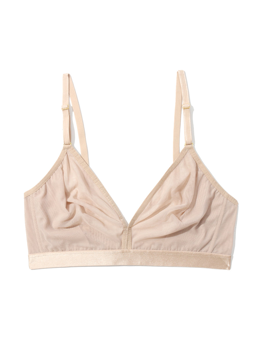 Chai Mesh Triangle Bralette - Flat Lay, Sheer Wireless Bra with Gold Hardware | Hanky Panky